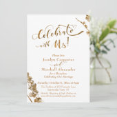 Goud "Vier met Ons" met Botanicals op Wit Kaart (Staand voorkant)