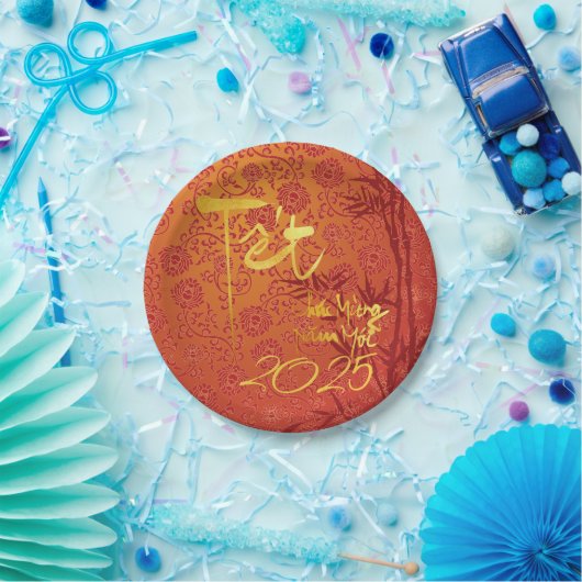 Goud Vietnamese Têt custom Jaar versierd PP Papieren Bordje (Feest)