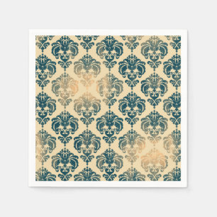Goud & Vintage Blauw Rustiek Modern Glamour Damast Servet