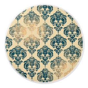 Goud & Vintage Blauw Rustiek Moderne Glamour Damas Keramische Knop