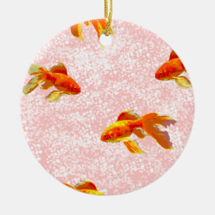 Goud vispatroon roze keramisch ornament