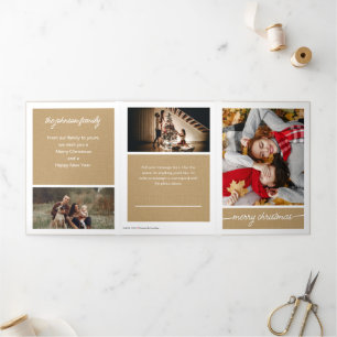 Goud Vrolijk Kerstfeest 5-foto Familiebrief Drieluik Wenskaart