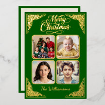 Goud Vrolijk Kerstfeest, vier afbeeldingen, Paarse