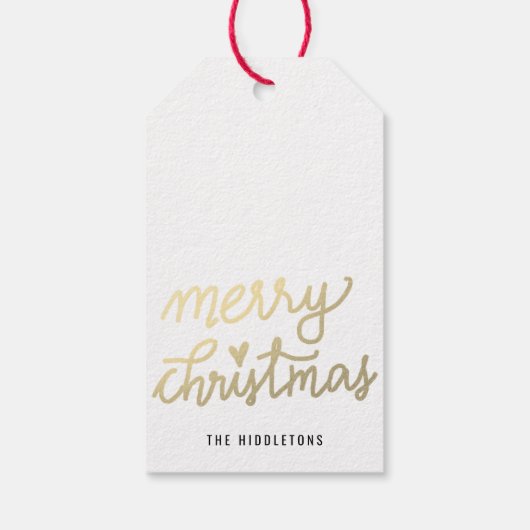 Goud Vrolijk Kerstmis Modern Handgeschreven Script Cadeaulabel (Achterkant)