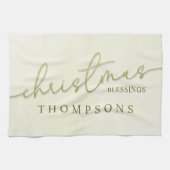 Goud vrolijk kerstscript gepersonaliseerd theedoek (Horizontaal)