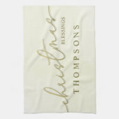 Goud vrolijk kerstscript gepersonaliseerd theedoek (Verticaal)