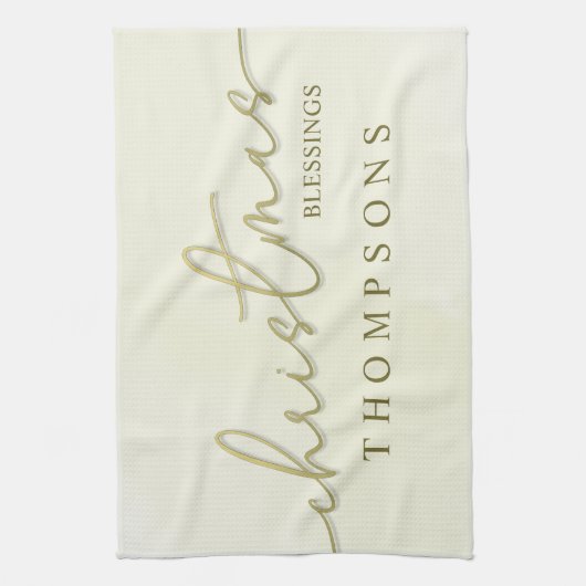 Goud vrolijk kerstscript gepersonaliseerd theedoek (Verticaal)