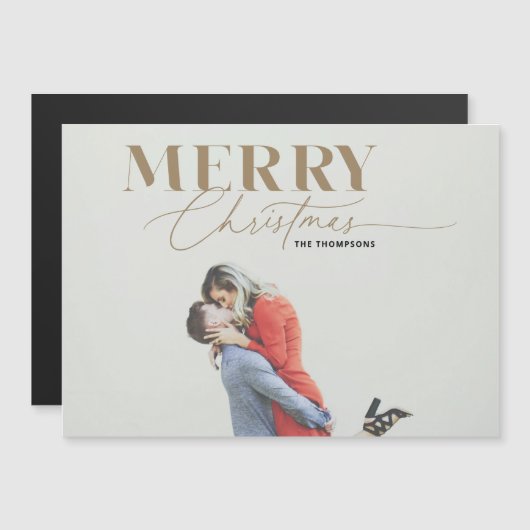 Goud Vrolijk Script Serif Kerstmis Fotomagneet (Voorkant / Achterkant)