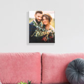 Goud Vrolijke Pas getrouwd Eerste Kerstmis Bruilof Canvas Afdruk (Insitu (Woonkamer))