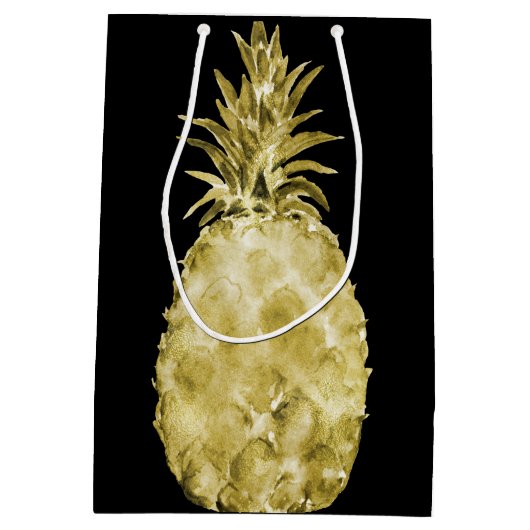 Goud Waterverf Ananas Medium Cadeauzakje (Achterkant)