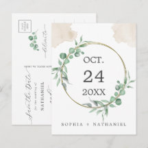 Goud-waterverf-groen blijf-uitnodigingskaart