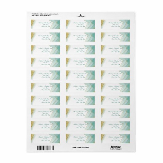 Goud Waterverf Turquoise Retouradres Etiket (Full Sheet)