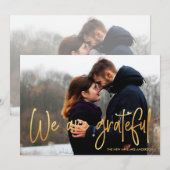 Goud | We zijn dankbaar 2 Foto Weddenschap Harteli Bedankkaart (Voorkant / Achterkant)