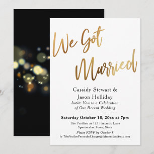 Goud We Zijn Getrouwd Bokeh Zwart Achter Ontvangst Kaart