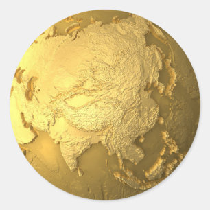 Goud Wereldbol - Metal Earth, Azië, 3d render Ronde Sticker