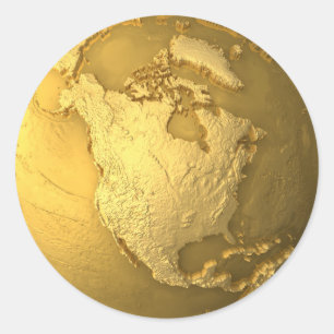 Goud Wereldbol - Metal Earth. Noord-Amerika, 3d re Ronde Sticker