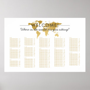 Goud Wereldkaart - reisthema - Zitdiagram Poster