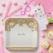 Goud  White Pearls Paper Bord (Feest)