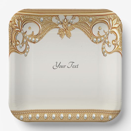 Goud  White Pearls Paper Bord (Voorkant)