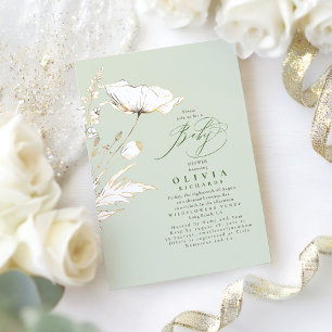 Goud Wildbloem Sage Green Elegant Baby shower Kaart