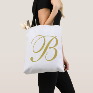Goud & Wit Aangepast Monogram  Draagtas