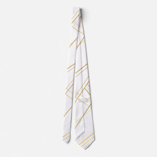 Goud Wit Abstract Strepen Stropdas (Achterkant)