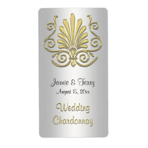 Goud Wit Art Deco Damask Party Wijnlabel 2 Etiket