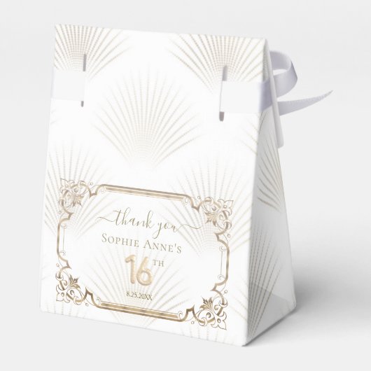 Goud Wit Art Deco Sweet 16th Birthday Bedankdoosjes (Achterkant)