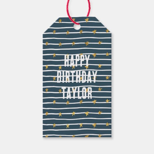 Goud Wit Blauw Sterren en Strepen Cadeaulabel (Voorkant)