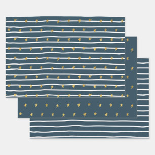 Goud Wit Blauw Sterren en Strepen Inpakpapier Vel