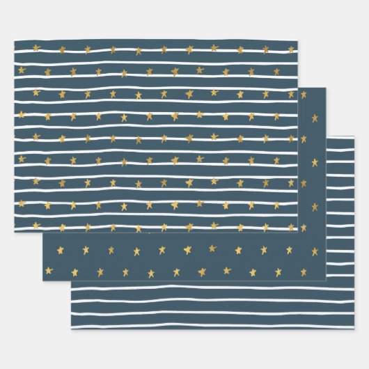 Goud Wit Blauw Sterren en Strepen Inpakpapier Vel (Set)
