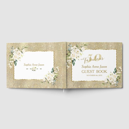 Goud Wit Bloemen 50 en Fabulous Verjaardagsfeest Gastenboek