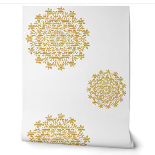 Goud Wit Bloemen Abstract Mandala Behang