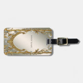 Goud Wit Bloemen Bagagelabel (Voorkant horizontaal)