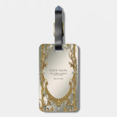 Goud Wit Bloemen Bagagelabel (Achterkant verticaal)