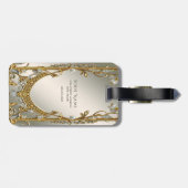 Goud Wit Bloemen Bagagelabel (Achterkant horizontaal)