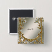 Goud  Wit Bloemen Button (Voorkant /achterkant)