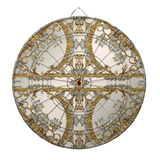 Goud  Wit Bloemen Dartboard Dartbord (Voorkant)