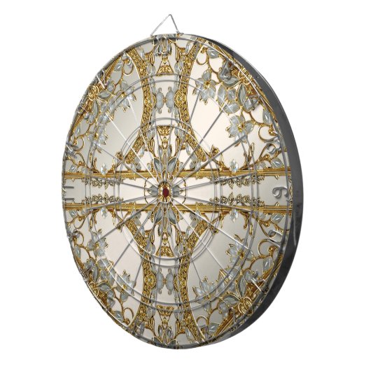 Goud  Wit Bloemen Dartboard Dartbord (Voorkant Rechts)