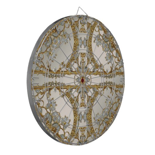 Goud  Wit Bloemen Dartboard Dartbord (Voorkant Links)
