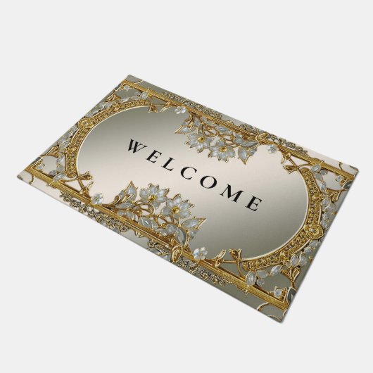 Goud  Wit Bloemen Deurmat (Schuin)
