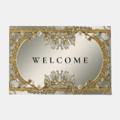 Goud  Wit Bloemen Deurmat (Voorkant)