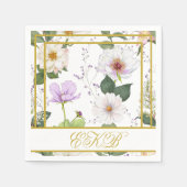 Goud Wit Bloemen Elegant Modern Monogram Servet (Voorkant)