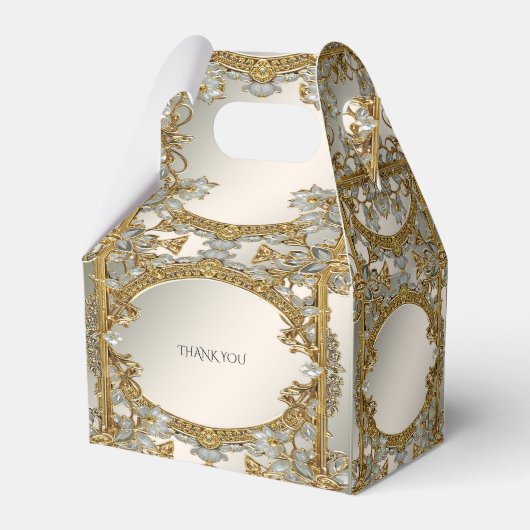 Goud  Wit Bloemen Favor Box Bedankdoosjes (Achterkant)