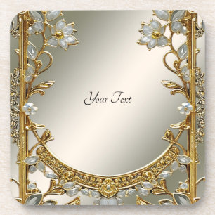 Goud  Wit Bloemen Hard Plastic Onderzetter