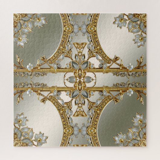 Goud  Wit Bloemen Jigsaw Puzzel (Verticaal)