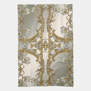 Goud  Wit Bloemen Keuken Handdoeken