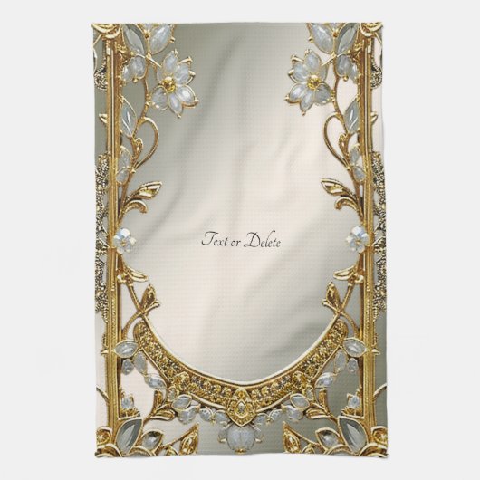 Goud Wit Bloemen Keuken Handdoeken (Verticaal)