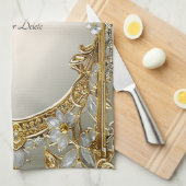 Goud  Wit Bloemen Keuken Handdoeken (Quarter Fold)