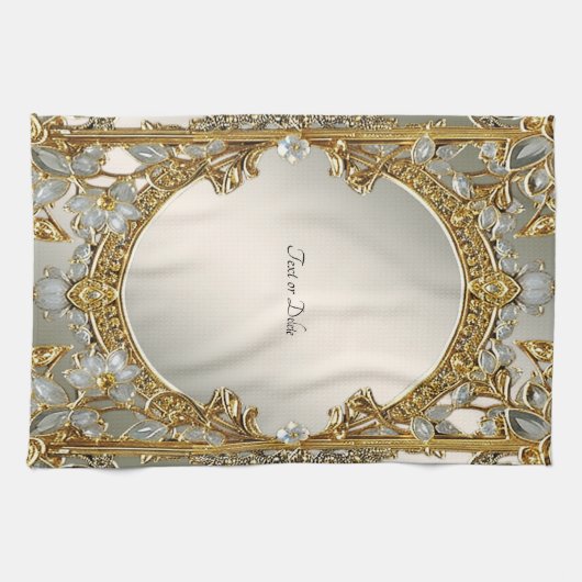 Goud  Wit Bloemen Keuken Handdoeken (Horizontaal)